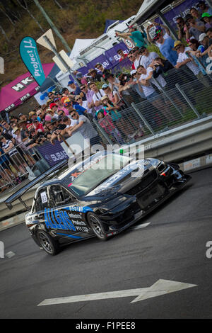 Brisbane, Australia. 5th September, 2015. The Mount Cootha Classic is a street sprint motorsports event held on the Mount Cootha road just outside of Brisbane's central business district. It showcases premier motorsports racing alongside historical car and motorcycle displays. Pictured is the Allens Industrial Mitsubishi Evo IX during morning heats. Credit:  Russell Hunter/Alamy Live News Stock Photo