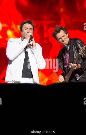 Gibraltar. 5th September, 2015. Pictured Duran Duran the 80's chart topping band was one of the headliners at the Gibraltar Music Festival. The Gibraltar Music Festival started today at the Victoria Stadium with 3 main stages providing international and local acts to a capacity crowd. Among the line -up today were Little Mix, Union J, Tom Odell, Paloma Faith, Duran Duran, Hudson Taylor, The Feeling, Third World, Lawson and Spanish group Estopa. Stock Photo
