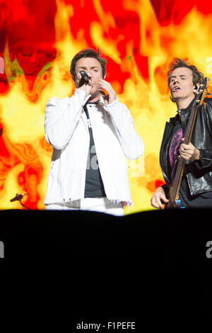 Gibraltar. 5th September, 2015. Pictured Duran Duran the 80's chart topping band was one of the headliners at the Gibraltar Music Festival. The Gibraltar Music Festival started today at the Victoria Stadium with 3 main stages providing international and local acts to a capacity crowd. Among the line -up today were Little Mix, Union J, Tom Odell, Paloma Faith, Duran Duran, Hudson Taylor, The Feeling, Third World, Lawson and Spanish group Estopa. Stock Photo