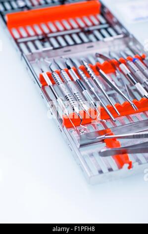 Dental Tools Box. Dental Stainless Professional Equipment Box. Vertical Photo. Stock Photo