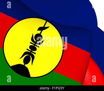 3D Flag of New Caledonia. Close Up. Stock Photo