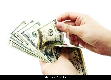 Dollars Counting. Female Hands Counting USD American Dollars. Business Theme. Horizontal Photo. Stock Photo