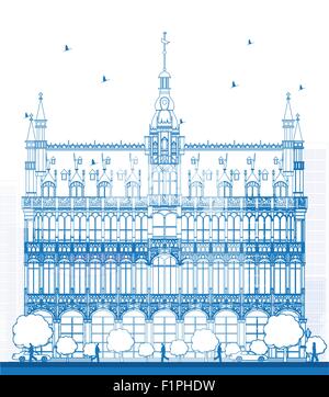 Outline Building Maison du Roi (King's House, 1887) on Grand Place square (Grote Markt). Brussels, Belgium. Now this building ho Stock Vector