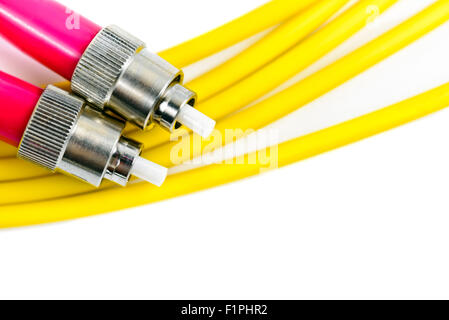 optic cord pathcord fiber cables over white Stock Photo