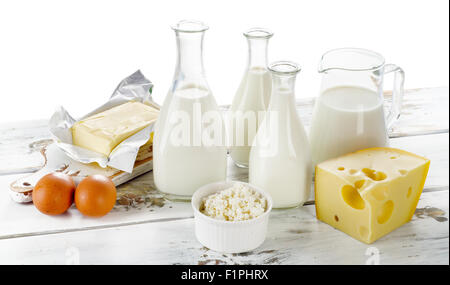 Fresh Dairy products isolated on a white background. Stock Photo