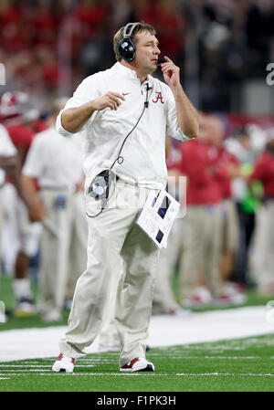 September 5, 2015: Alabama Crimson Tide defensive coordinator Kirby Smart during the Advocate Classic football game between the Wisconsin Badgers and the Alabama Crimson Tide at AT&T Stadium in Arlington, TX; Tim Warner/CSM. Stock Photo