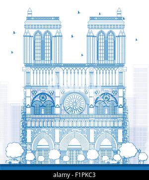 Outline Notre Dame Cathedral - Paris. Vector illustration Stock Vector