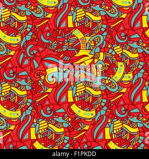 Hand drawn seamless pattern with wave, curl and triangle. Vector illustration Stock Vector