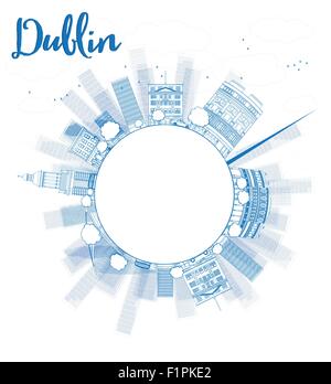 Outline Dublin Skyline with Blue Buildings and copy space, Ireland. Vector Illustration Stock Vector