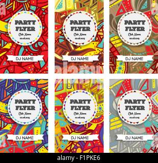 Set of Club Flyers with copy space and hand drawn pattern. Vector illustration Stock Vector