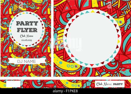 Club Flyers with copy space and hand drawn pattern. Vector illustration Stock Vector