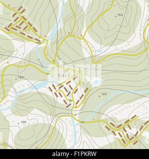 Topographic map of territory with rivers, forests and roads Stock Vector