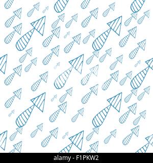 Hand-drawn blue arrows on white background. Seamless Vector illustration Stock Vector