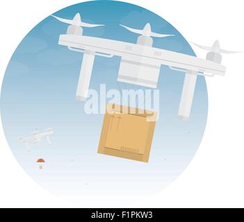 Delivery drone with the package. Vector illustration Stock Vector