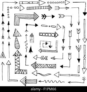 Hand drawn arrows set isolated on white background Vector illustration Stock Vector