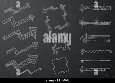 Collection of hand drawn arrows on black chalkboard Vector illustration Stock Vector
