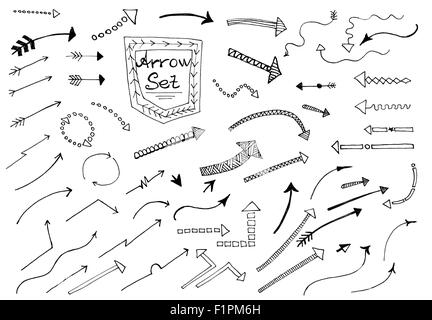 Hand drawn arrows set isolated on white background Vector illustration Stock Vector