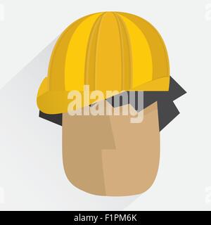 Worker head in helmet Vector illustration in flat style with shadow Stock Vector