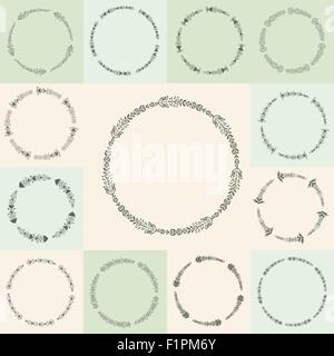 Set of 13 hand-drawn vector flourish circle and frames Vector illustration in vintage style. Hand Drawn graphic and decorative e Stock Vector