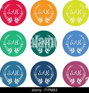 Colorful sale tags with laurel wreath Vector illustration Stock Vector