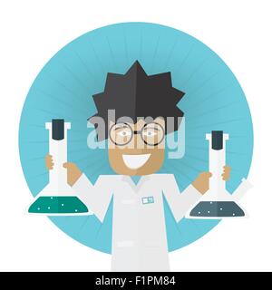 Scientist or doctor holding flask in hands Vector illustration Laboratory research concept Stock Vector