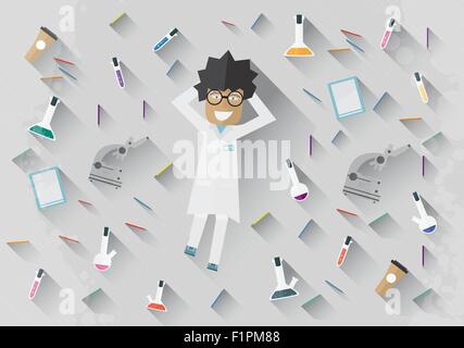 Scientist in lab lying on the floor concept making research vector illustration Stock Vector