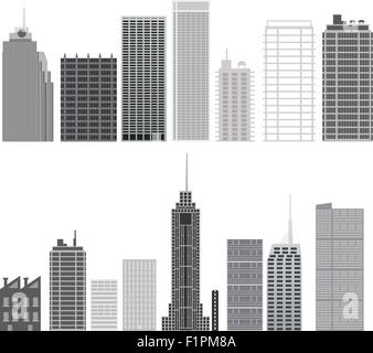 Skyscrapers set. Isolated city design elements. Vector illustration Stock Vector