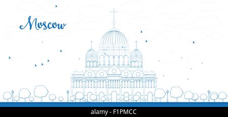 Outline Cathedral of Christ the Saviour in blue color Moscow. Vector illustration Stock Vector