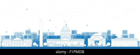 Outline Washington DC city skyline. Vector illustration in blue color Stock Vector