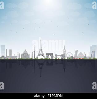 famous monuments and landmarks around the world. Vector illustration with copy space Stock Vector