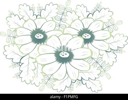 Abstract seamless pattern with green flowers on white background Stock Vector