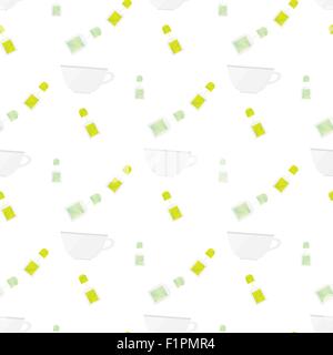 Seamless pattern with cup and teabag on white background Vector illustration. Kitchen seamless pattern Stock Vector