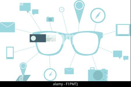 Smart glasses with icons Vector illustration on white background Stock Vector