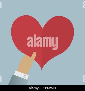 Valentine day greeting card in flat style Hand holding heart Stock Vector