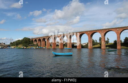 Brick viaduct Montrose Basin at high tide Scotland  August 2015 Stock Photo