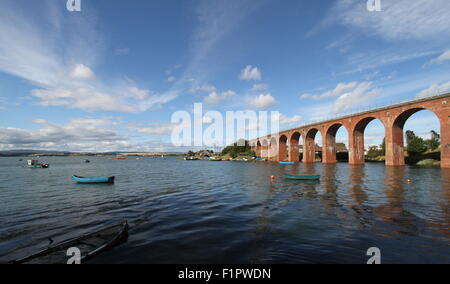 Brick viaduct Montrose Basin at high tide Scotland  August 2015 Stock Photo