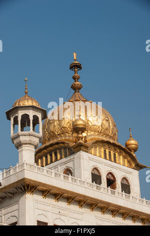 Amritsar, Punjab, India. The main fluted dome of the Golden Temple - Harmandir Sahib - with gold covering the lotus flower relief design. Stock Photo