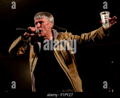 St Helier, Jersey, Channel Isles, UK. 5th September, 2015.Bez, Mark Berry, of Happy Mondays comparing on the main stage at the Jersey Live Festival.. Date05/09/2015   Credit:  charlie bryan/Alamy Live News Stock Photo