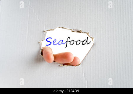 Seafood text concept isolated over white background Stock Photo