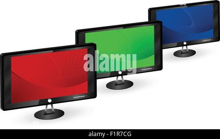 Three realistic LCD TV on a white background. Vector illustration. Stock Vector