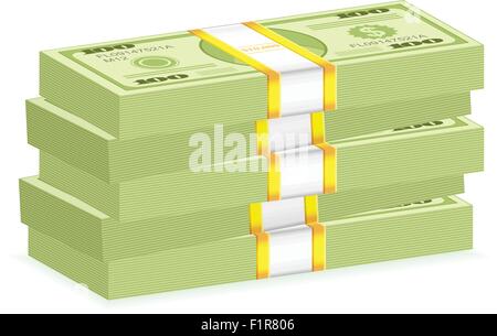 Hundreds dollar banknotes stack on a white background. Vector illustration. Stock Vector