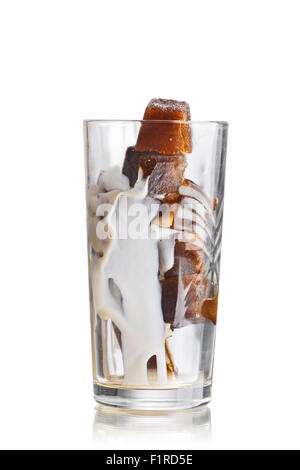 Milk coffee cocktail from frozen coffee cubes in highball glass. Iced milk coffee Stock Photo