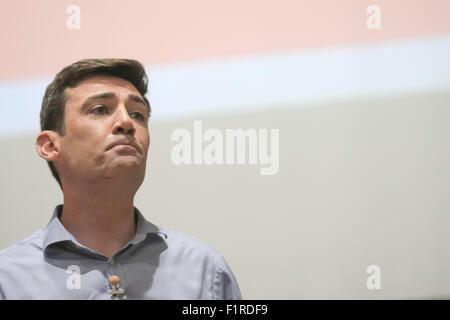 Andy Burnham, Labour leader candidate, head shot during a campaign speech in Birmingham UK Stock Photo