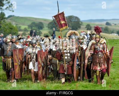 Hadrian's Wall, Cumbria, UK. Around 130 Roman re-enactors from across Italy who form Legio I italica fight the Celts and Barbari Stock Photo