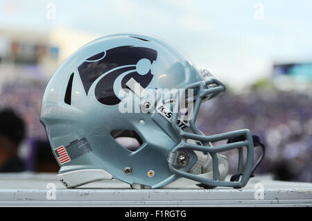 Manhattan, Kansas, USA. 05th Sep, 2015. Kansas State helmet in the NCAA Football game between South Dakota Coyotes and Kansas State at Bill Snyder Family Stadium in Manhattan, Kansas. Kendall Shaw/CSM/Alamy Live News Stock Photo