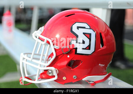 Manhattan, Kansas, USA. 05th Sep, 2015. A South Dakota helmet during the NCAA Football game between South Dakota Coyotes and Kansas State at Bill Snyder Family Stadium in Manhattan, Kansas. Kendall Shaw/CSM/Alamy Live News Stock Photo