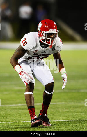 Manhattan, Kansas, USA. 05th Sep, 2015. South Dakota Coyotes defensive back Chris Tyler (26) in action during the NCAA Football game between South Dakota Coyotes and Kansas State at Bill Snyder Family Stadium in Manhattan, Kansas. Kendall Shaw/CSM/Alamy Live News Stock Photo