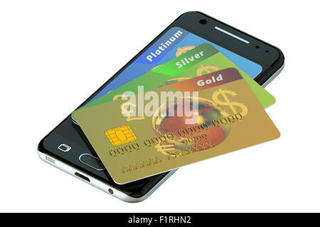 Credit Cards and Mobile phone isolated on white background Stock Photo