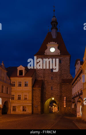 Domazlice, Czech Republic, Europe - September 5, 2015: Night view on the lower gate Stock Photo