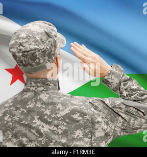 National military forces with flag on background conceptual series - Djibouti Stock Photo